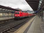 143 107 fährt am 26.08.14 mit einer RegionalBahn von Aschaffenburg nach Wiesbaden aus dem Mainzer Hauptbahnhof aus.