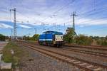 br-203-ex-v100-ost-alstom/721674/die-lokomotive-v-100-sp-009-92-80 Die Lokomotive V 100-sp-009 (92 80 1203 129-2 D-SLG) der Firma Spitzke fuhr am 13.10.2020 durch den Bahnhof Saarmund.