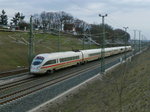 ICE  Andernach  hat soeben in Erfurt gehalten und wird nun bald auf die neue Hochgeschwindigkeitsstrecke einbiegen.
