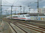 Der Testzug  ICE S  (DB 410.1) ist Ende April '16 auch in Erfurt unterwegs. Hier verlsst der kurze Zug den Hauptbahnhof in Richtung VDE 8.1, hinten 410 102.