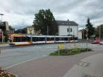rnv-Wagen 4158 verlsst am 23.06.2013 die Haltestelle Weinheim-Luisenstrae.