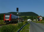 BR 612 qRegioSwingerq/509095/re-7-nach-erfurt-am-23616 RE 7 nach Erfurt am 23.6.16 bei der Ausfahrt in Grimmenthal.
