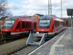In einem stromlosen Teil des Bahnhofes Kreiensen stehen abgestellt zwei 41er LINTs (648 774 und 648 260), 12.2.14.