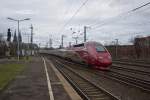 Die Thalys-Einheit 4341 berquert auf dem Weg zur Bereitstellung im Klner Hauptbahnhof die Hohenzollernbrcke.